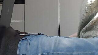 She doesn't want to let him work because she likes handjob cocks too much, jerk off every single day